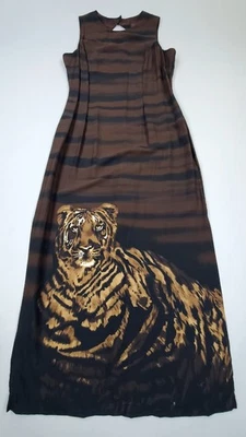 Vestido Miss Scarlett Vintage Años 90 Mujer Talla 14 Marrón Negro Tiger Shift Resort Midi Foto 1 de 4