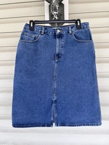 Crossroads Denim Pencil Skirt Sz 10 Knee Length Medium Washed Cotton Pockets - Picture 1 of 10