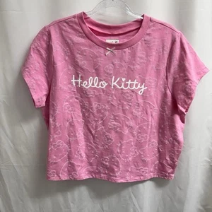 Hello Kitty by Sanrio All Over Print Crop T-Shirt Junior's Size XL Begonia Pink - Picture 1 of 7