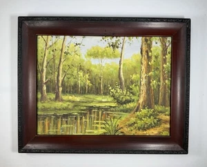 Vintage Wald Wald Ölgemälde mit Teich aus Spanien 19x15 Landhaus Kern - Bild 1 von 9
