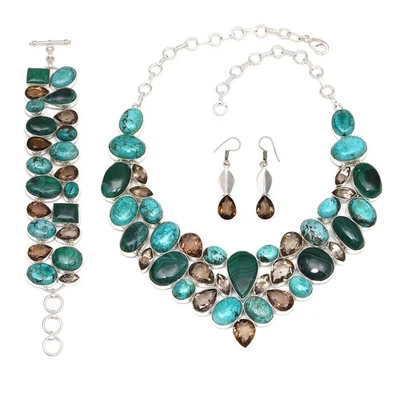 Collar y conjunto de joyas de malaquita turquesa tibetana de 18-20"" Foto 1 de 4