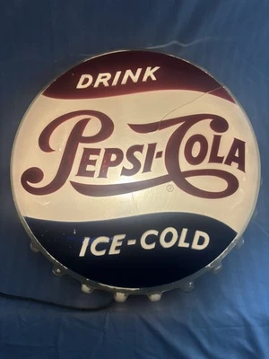 Винтажная светящаяся вывеска на бутылочной крышке Pepsi (RELCO) - Изображение 1 из 4