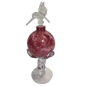 Botella de perfume de colección con tapón de colibrí rosa jaspeado vidrio soplado a mano - Imagen 1 de 14