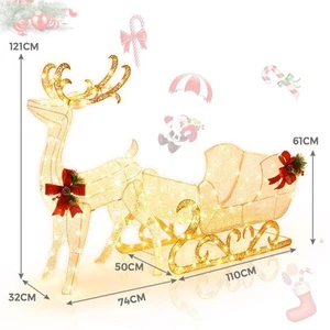 Pre-lit Reindeer & Santa Sleigh with 215 LED Lights for Indoor/Outdoor Decor - Picture 1 of 8