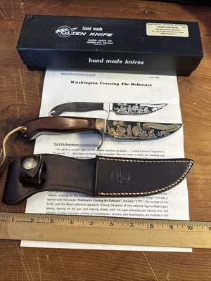 Faca rara Olsen OK Shaw-Leibowitz gravada Washington década de 1970 com ouro - Imagem 1 de 4