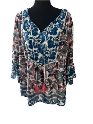 Blusa Vintage América Feminina Tamanho 1X Manga Longa Estilo Boêmio Floral - Imagem 1 de 4