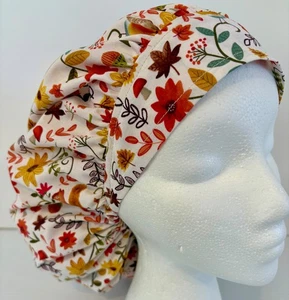 Fall Floral Print Size Large Medical Bouffant Scrub Cap Surgery Hat - Picture 1 of 5