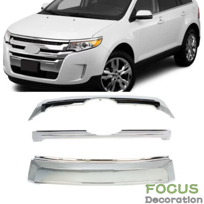 适用于福特 Edge 2011 - 2014 Front Grill Upper&Center&Lower 铬银色格栅套装 — 第 1/4 张图片