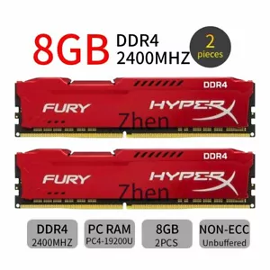 16GB 2x 8GB 4GB PC4-19200U DDR4 2400MHz 1.2V Red Desktop RAM For HyperX FURY Lot - Picture 1 of 11