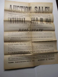 1941 Auction Broadside Poster, Post Mills VT Vermont 18x24" - Picture 1 of 4