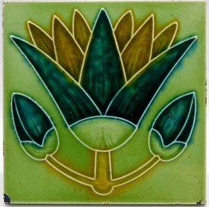 Art Nouveau Fireplace Tile Floral Majolica by Minton Hollins & Co C1912 - Picture 1 of 3
