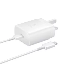 Cargador Original Samsung 45W Súper Rápido Reino Unido Enchufe de Red Cable USB C en Blanco - Imagen 1 de 36