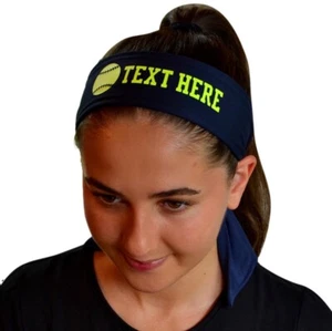 Softball Tie Back Sport Headband Personalized in VINYL Text Quantity Discounts - Picture 1 of 30