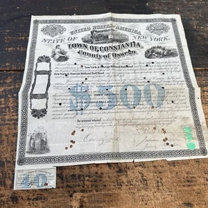 Town Of Constanta Railroad US Share Certificate Bond 1867 Vintage - Picture 1 of 10