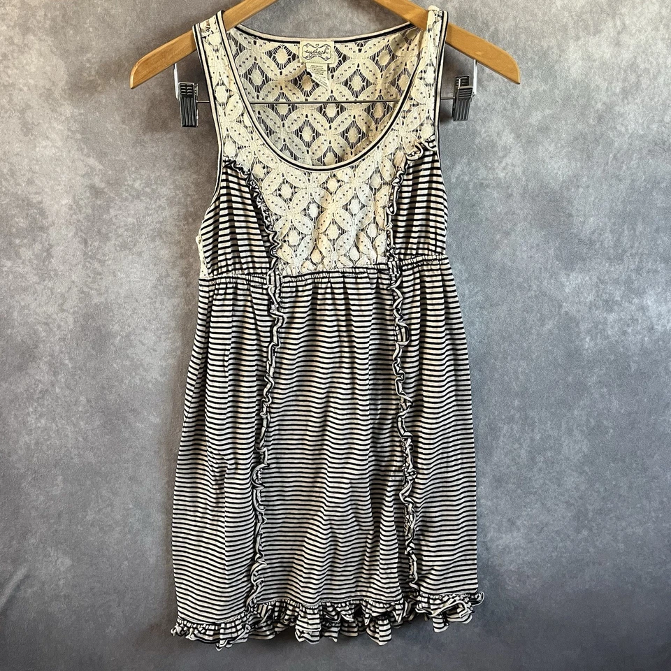 Eyelash Couture Tunic Or Dress Navy Off White Striped Lace Sleeveless Size Small - Image 1 of 4