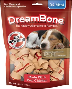 Dreambone Mini Chews Made with Real Chicken Rawhide Free Chews for Dogs 24 Count - Picture 1 of 9