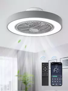 20 Inch Low Profile Ceiling Fan with Light, Led Bladeless Ceiling Fan, Remote Co - Picture 1 of 7