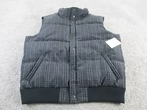 Merona Puffer Vest Mens Large Black Gray Plaid Snap up Front Pockets NWT* - Picture 1 of 11