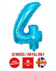 No 4 32" Sky Blue Air Fill Giant Number 4 Balloon Large Foil Birthday Age Party