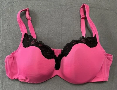 Cacique Pink Black Lace Bra Underwire Plus Size 46C - Image 1 of 4