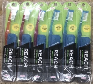 6 Reach Toothbrush Crystal Clean FIRM Bristles Hard Toothbrushes with free Caps - Picture 1 of 2