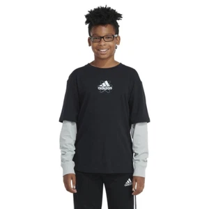 Adidas Big Boys Long Sleeve Atomic Layered T-shirt - Black - Picture 1 of 3