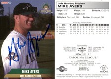 Mike Ayers Signed 1999 Choice Lynchburg Hillcats Card Auto AU