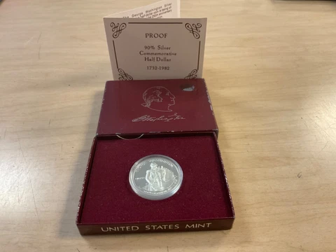 1982 U.S. Mint George Washington Proof Commemorative Silver Half Dollar OGP Cover