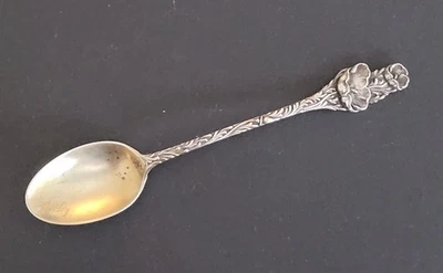 Cuchara Mechanics Silver Co Demitasse plata esterlina oro lavabo mango floral Foto 1 de 4