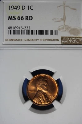 1949 D NGC- MS66 RD LINCOLN WHEAT CENT #B50642 - Image 1 of 2