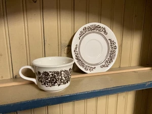 Cavalier Royal China Sussex Ironstone Brown Floral Pattern Cup and Saucer - Picture 1 of 8