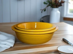 Fiesta Mixing Bowls Set Original Yellow Vintage HLC USA 8” 7.25” Pottery 1936–51 - Picture 1 of 8