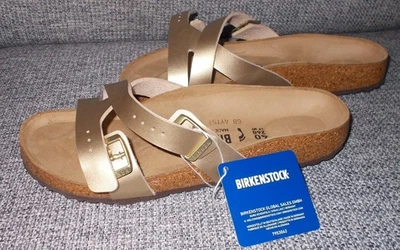 Schöne Pantoletten von Birkenstock - Modell Yao Balance II Gold - Gr. 40 - Bild 1 von 4