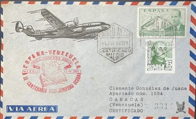 II Centº Fray Junipero Serra primer correo Aéreo directo ESPAÑA VENEZUELA 1949 - Imagen 1 de 2