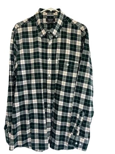 Nordstrom Men's Shop Green Ivory Brown Button Down Plaid Cotton Shirt Flannel XL - Imagen 1 de 11