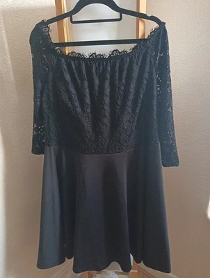 BNWT SIZE 18 SIMPLY BE BLACK LACE OFF THE SHOULDER SKATER DRESS - Image 1 of 4