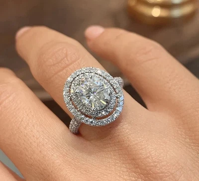 4 Ct Oval Cut Lab-Created Diamond 14K White Gold Filled Engagement Ring Gift Box - Image 1 of 4