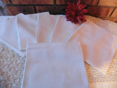 6 ANCIENNES SERVIETTES COTON DAMASSE BLANC SIMPLE 65X51 CM - Photo 1/2