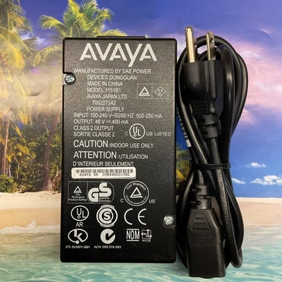 Fonte de alimentação genuína Avaya 1151B1 POE 700227242 telefone IP 48V 400mA com cabo de alimentação - Imagem 1 de 4