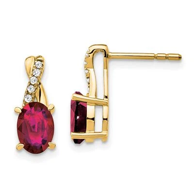 10k Yellow Gold Lab-Created Ruby and Diamond Earrings - Image 1 of 4