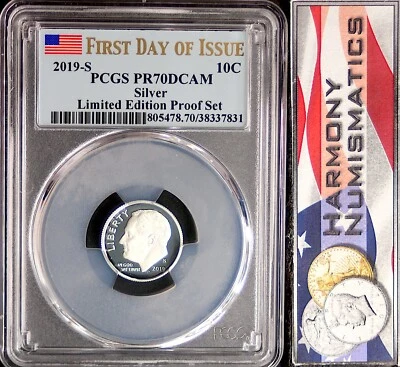 2019 S SILVER ROOSEVELT 10¢ PCGS PR70 DCAM FIRST DAY ISSUE Limited Ed Proof Set - Image 1 of 2