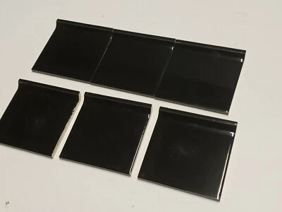 Vtg Lot of 6 1960s ATCO Ceramic Tiles - Glossy Black Cove Edge 4 1/4" Sq. - Image 1 of 4