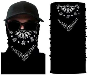 Black Bandana Partial Paisley Face Balaclava Neck Outdoor Gaiter Headwear Mask - Picture 1 of 6