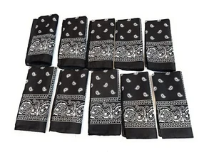 10 Pack Bandanas Paisley Print Cowboy Bandana Handkerchiefs Color Black. - Picture 1 of 7