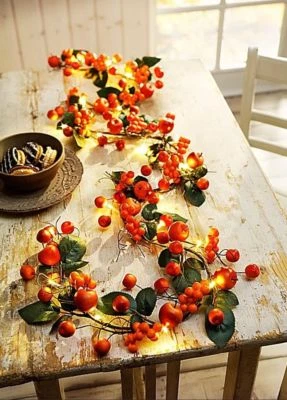 LED Lichterkette APFEL Beeren Frühjahr Herbst Tisch Deko 20 LED Blätter Laub - Bild 1 von 2