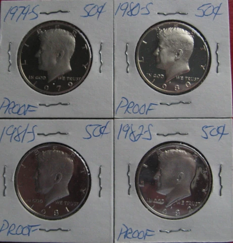 1979-S 1980-S 1981-S 1982-S  JFK John Kennedy Half Dollars Clad Proofs Cover
