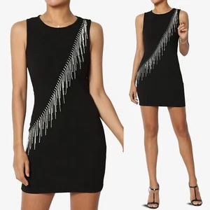 TheMogan Women's Rhinestone Embellished Sleeveless Crew Neck Bodycon Mini Dress - Picture 1 of 14