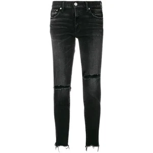 MOUSSY Fremont Distressed Raw Hem Skinny Jeans Mid Rise Schwarz Größe 25 - Bild 1 von 12