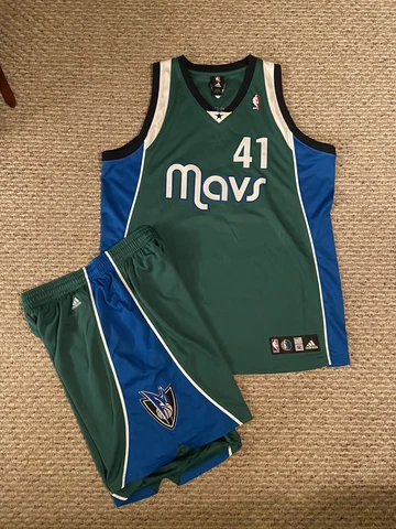 Dirk Nowitzki Dallas Mavericks Adidas Authentic Green Diddy Jersey Set Shorts 52 Cover