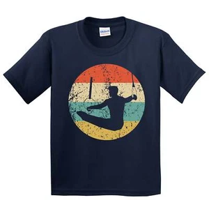 Boys Gymnastics Shirt - Retro Male Gymnast Rings Icon Youth T-Shirt - Picture 1 of 4